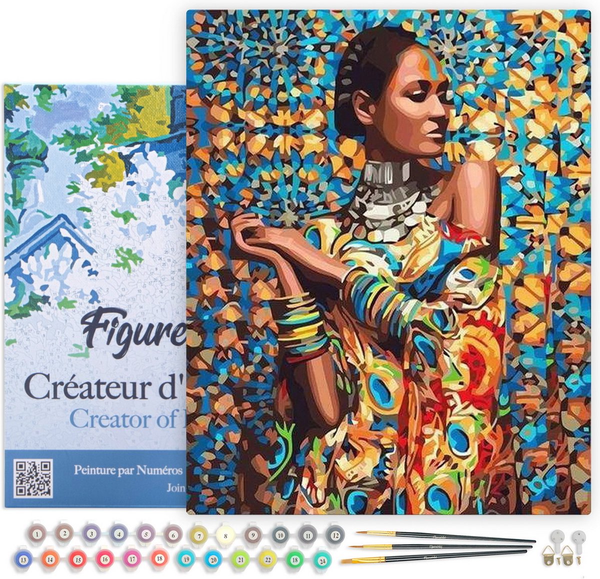 FiguredArt Schilderen op Nummer Volwassenen met lijst - Vrouw in traditionele kleding - Handwerk acrylverf Kit DIY Compleet - 40x50cm Canvas al ingelijst